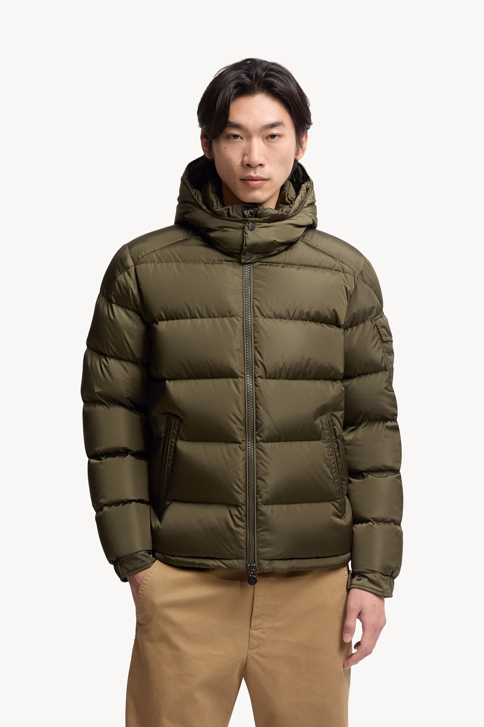 Moncler Maya Hooded Short Down Jacket Men Olive Green Moncler 3